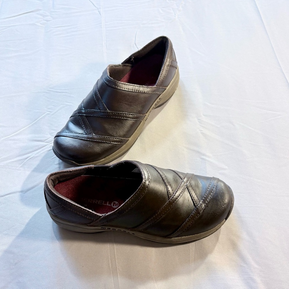 Merrell Primo Patch Leather Clogs Comfort Slip On Shoes Rich Brown US 7💚